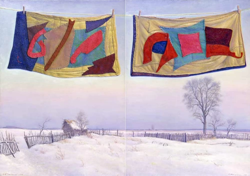 Зима в деревне. Диптих из серии «Мамины коврики» 1996
